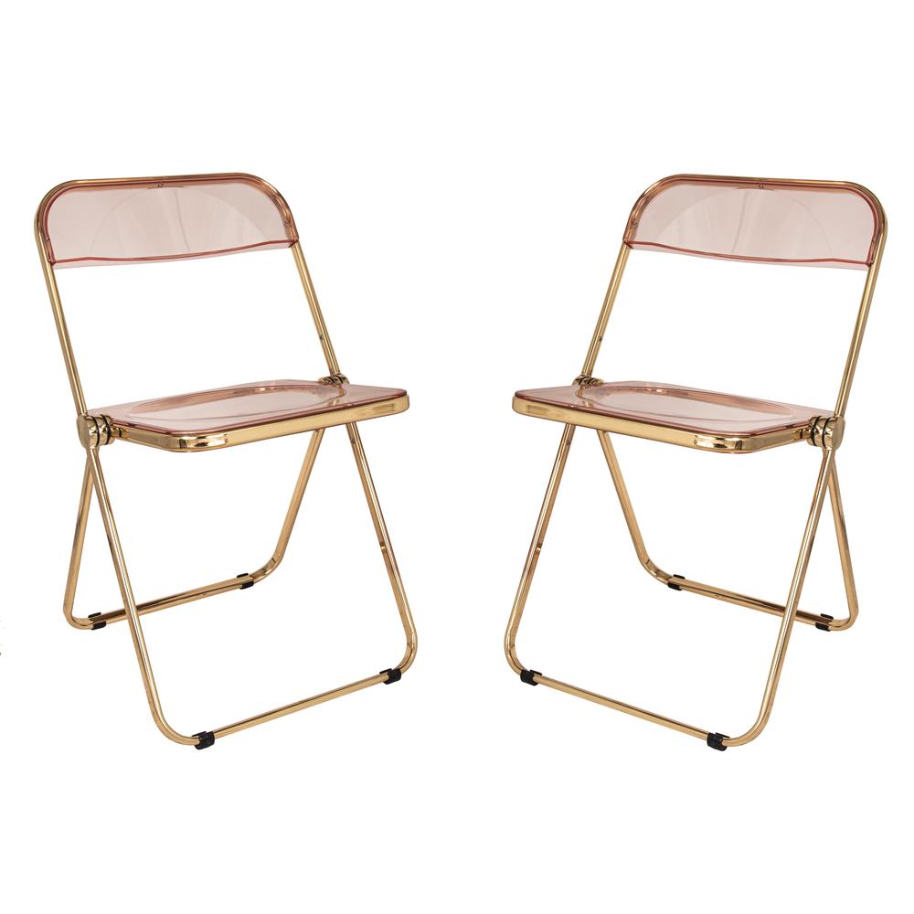 LeisureMod Lawrence Acrylic Folding Chair With Gold Metal Frame, Set of 2 LFG19PK2