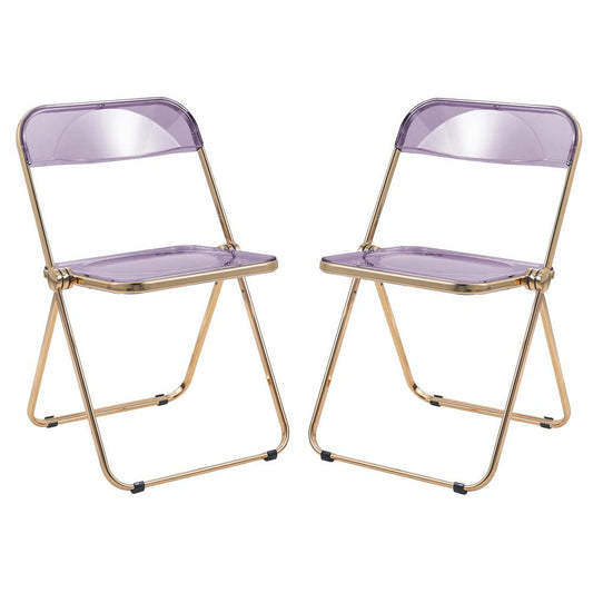 LeisureMod Lawrence Acrylic Folding Chair With Gold Metal Frame, Set of 2 LFG19PU2