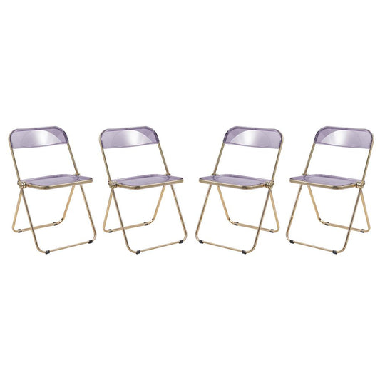 LeisureMod Lawrence Acrylic Folding Chair With Gold Metal Frame, Set of 4 LFG19PU4