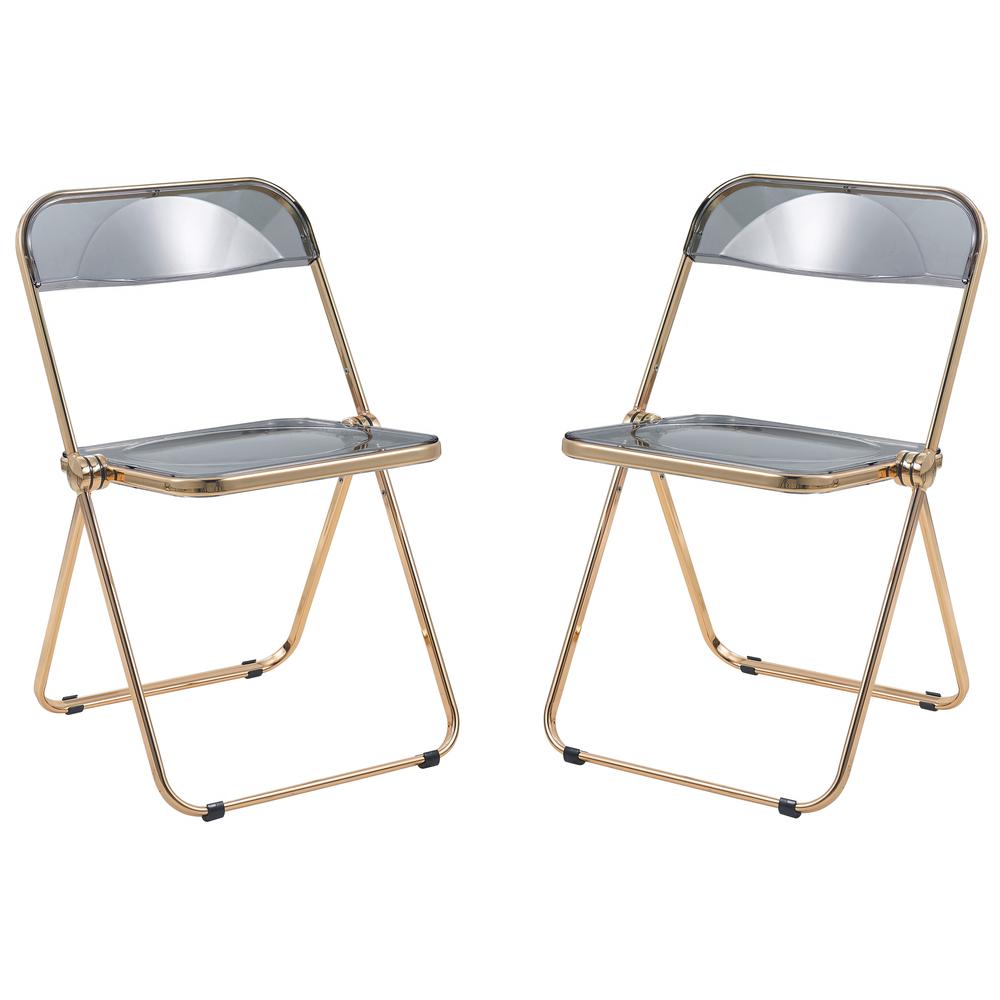 LeisureMod Lawrence Acrylic Folding Chair With Gold Metal Frame, Set of 2 LFG19TBL2