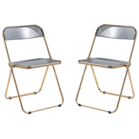 LeisureMod Lawrence Acrylic Folding Chair With Gold Metal Frame, Set of 2 LFG19TBL2