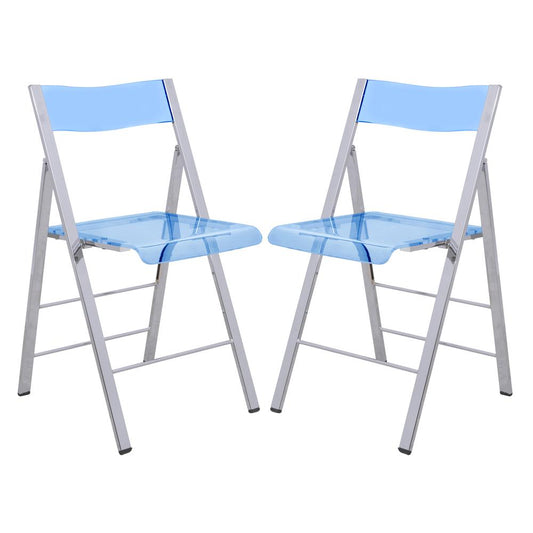 LeisureMod Menno Modern Acrylic Folding Chair, Set of 2 MF15TBU2