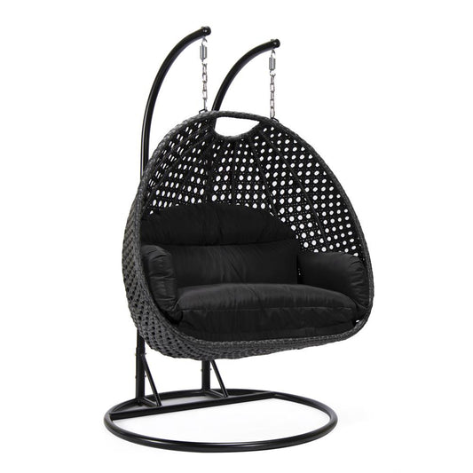 LeisureMod MendozaWicker Hanging 2 person Egg Swing Chair in Black