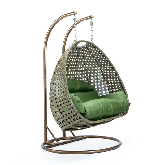 LeisureMod Beige Wicker Hanging 2 person Egg Swing Chair ESCBG-57DG