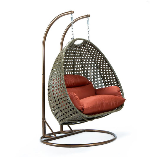 LeisureMod Beige Wicker Hanging 2 person Egg Swing Chair ESCBG-57DOR