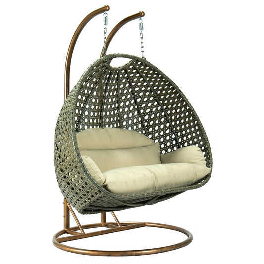 LeisureMod Taupe Wicker Hanging 2 person Egg Swing Chair