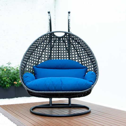 LeisureMod Charcoal Wicker Hanging 2 person Egg Swing Chair ESCCH-57BU