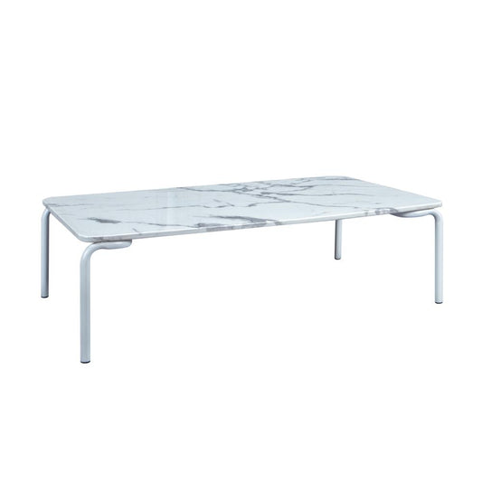 LeisureMod Spencer Modern Outdoor Patio Marble Top 49" Coffee Table, White