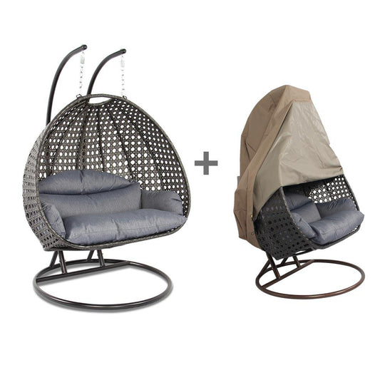 LeisureMod Wicker Hanging 2 person Egg Swing Chair With Outdoor Cover ESC57CBU-C