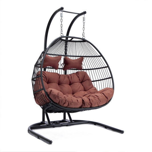 LeisureMod Wicker 2 Person Double Folding Hanging Egg Swing Chair ESCF52CHR