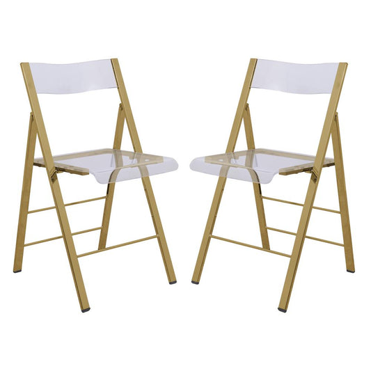 LeisureMod Menno Modern Acrylic Gold Base Folding Chair, Set of 2 MFG15CL2