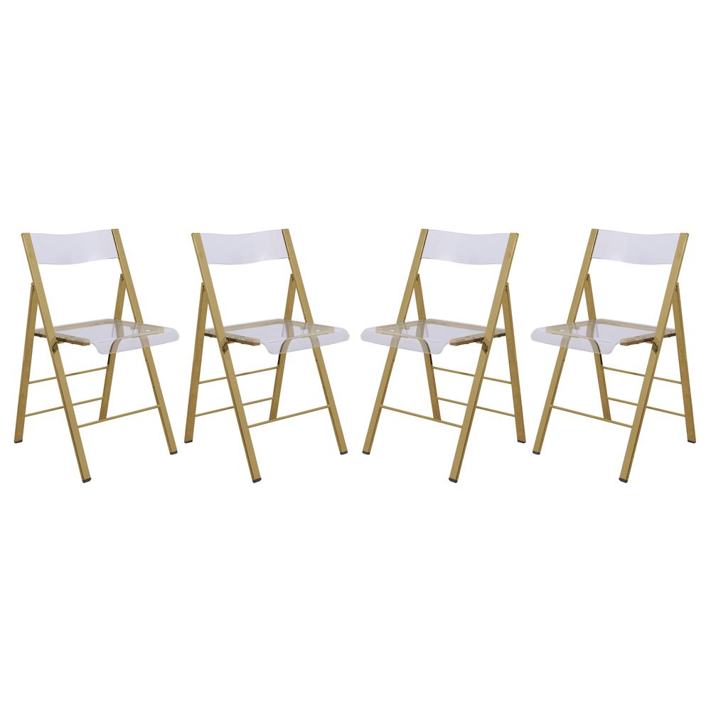 LeisureMod Menno Modern Acrylic Gold Base Folding Chair, Set of 4 MFG15CL4