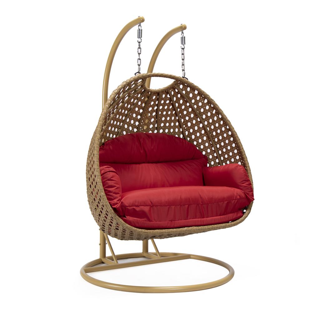 LeisureMod MendozaWicker Hanging 2 person Egg Swing Chair , Red color