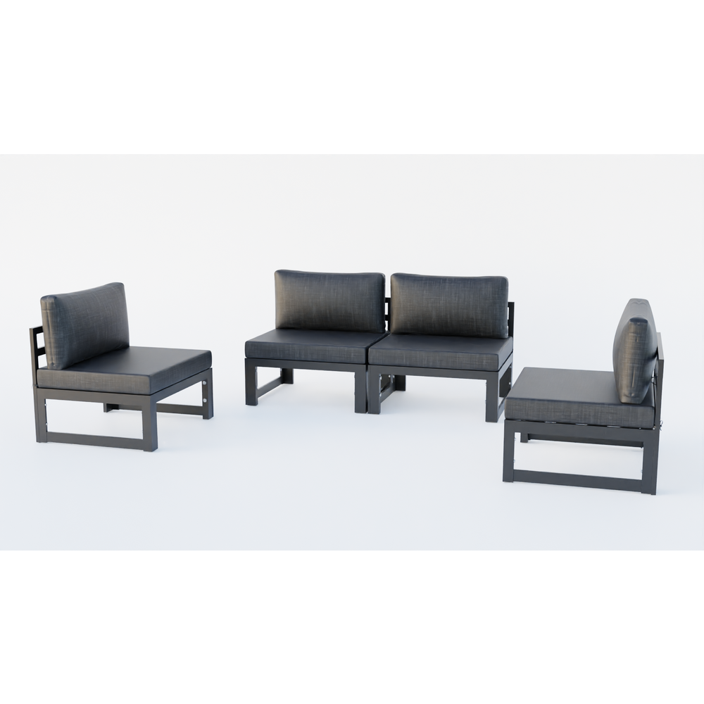 LeisureMod Chelsea 4-Piece Middle Patio Chairs Black Aluminum With Cushions Black