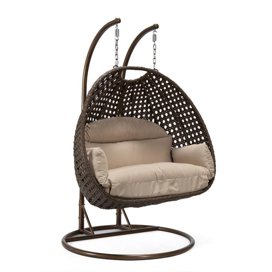 LeisureMod Wicker Hanging 2 person Egg Swing Chair , Beige