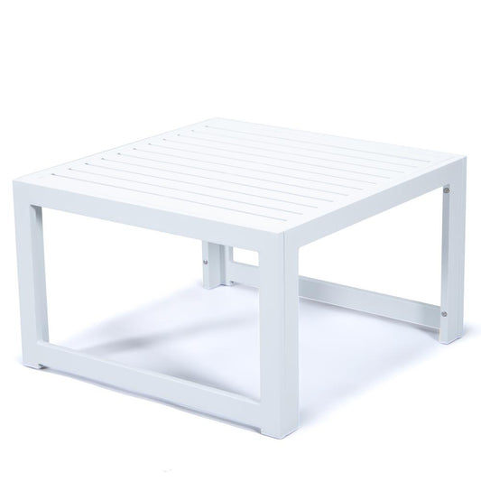 LeisureMod Chelsea Patio Coffee Table With White Aluminum