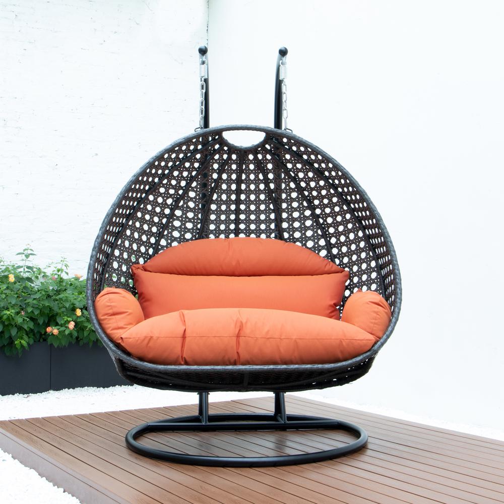 LeisureMod Charcoal Wicker Hanging 2 person Egg Swing Chair ESCCH-57OR