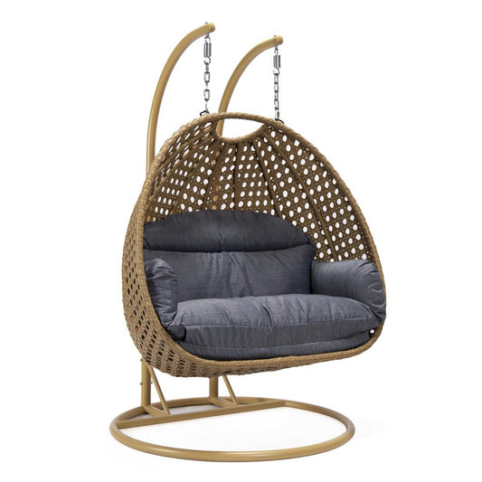 LeisureMod MendozaWicker Hanging 2 person Egg Swing Chair , Charcoal Blue color