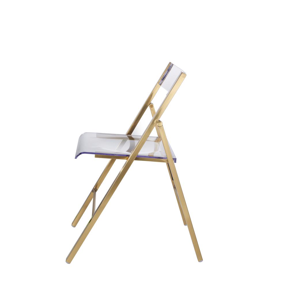 Acrylic Folding Chair in Brushed Gold Finish with Stainless Steel Frame Set of 2