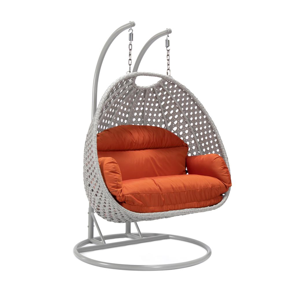 LeisureMod Wicker Hanging 2 person Egg Swing Chair in Orange