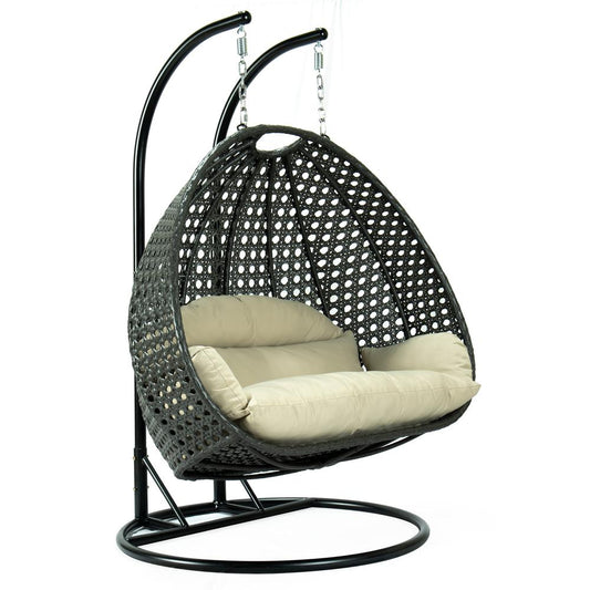 LeisureMod Wicker Hanging 2 person Egg Swing Chair in Taupe