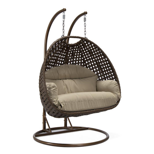 LeisureMod Wicker Hanging 2 person Egg Swing Chair , Taupe