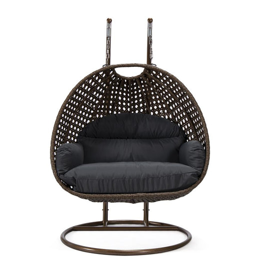 LeisureMod Wicker Hanging 2 person Egg Swing Chair , Dark Grey