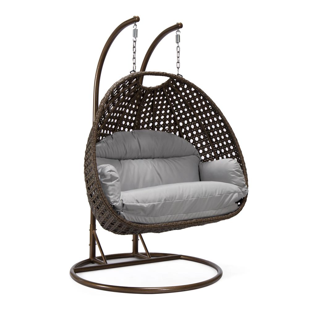 LeisureMod Wicker Hanging 2 person Egg Swing Chair , Light Grey