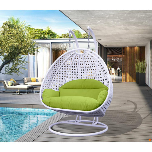 LeisureMod White Wicker Hanging 2 person Egg Swing Chair ESCW-57LG