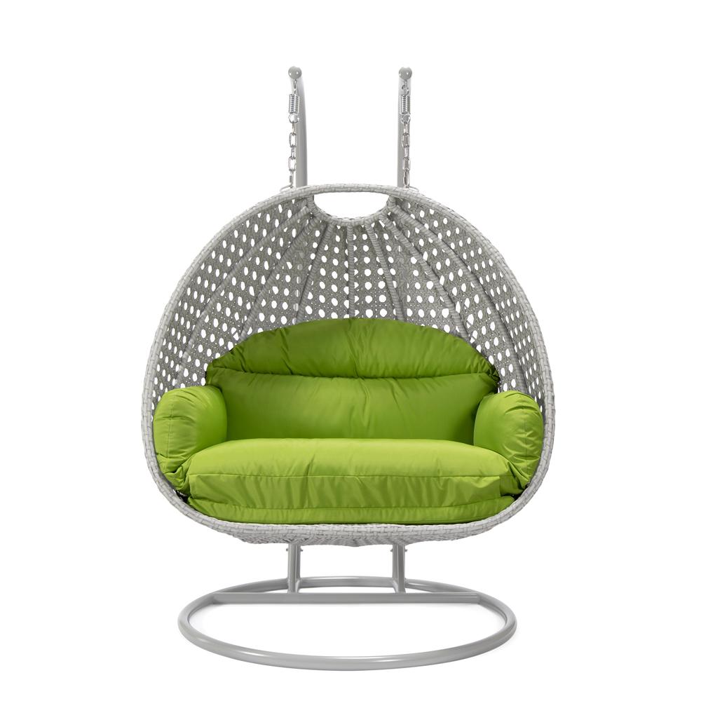 LeisureMod Wicker Hanging 2 person Egg Swing Chair in Light Green