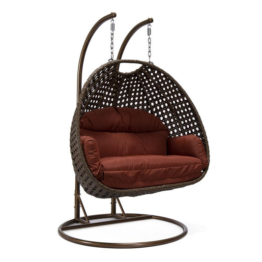 LeisureMod Wicker Hanging 2 person Egg Swing Chair , Cherry