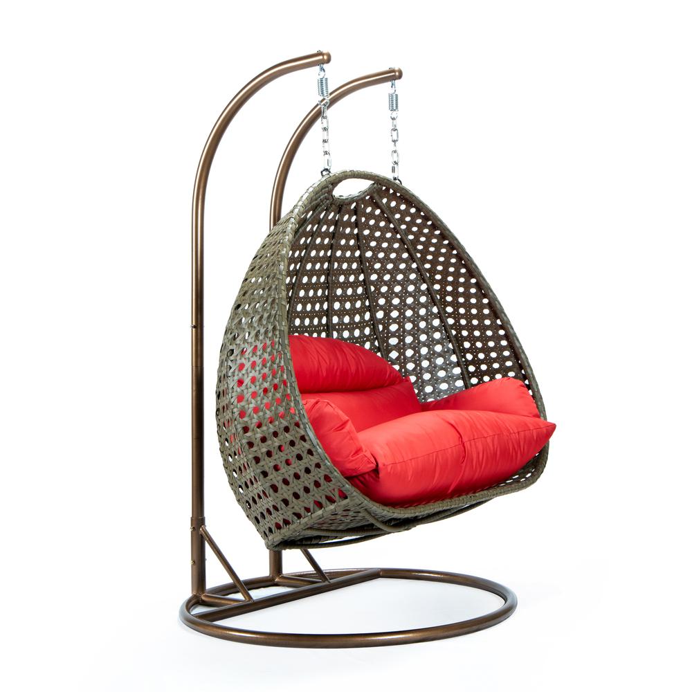 LeisureMod Beige Wicker Hanging 2 person Egg Swing Chair ESCBG-57R