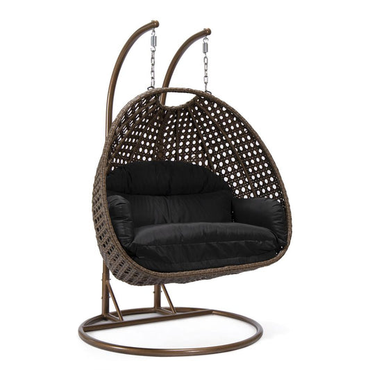 LeisureMod Wicker Hanging 2 person Egg Swing Chair , Black