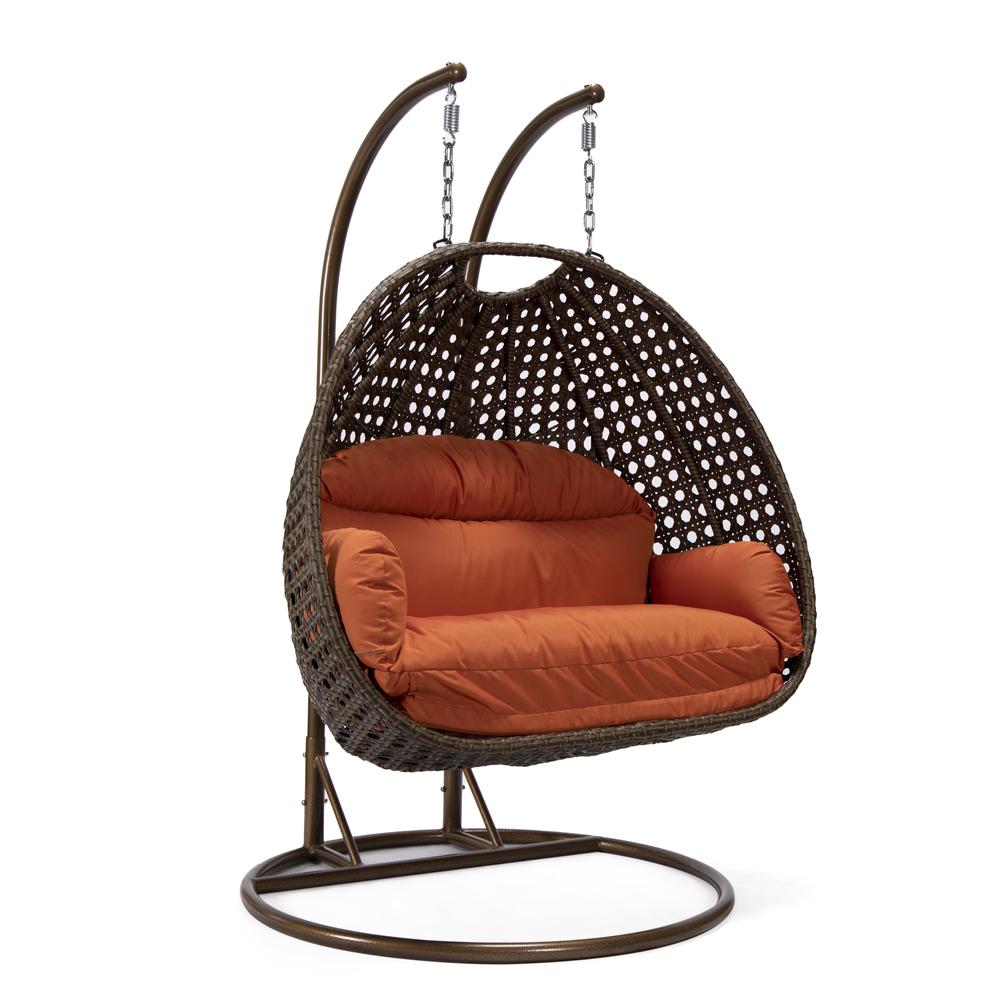 LeisureMod Wicker Hanging 2 person Egg Swing Chair , Orange