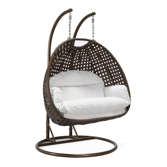 LeisureMod Wicker Hanging 2 person Egg Swing Chair , White