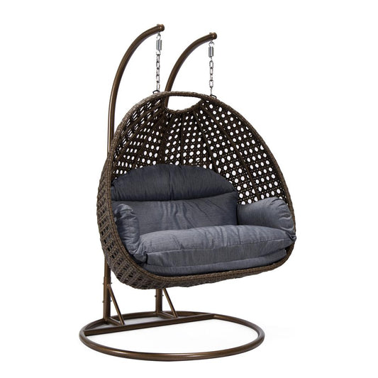 LeisureMod Wicker Hanging 2 person Egg Swing Chair , Charcoal Blue