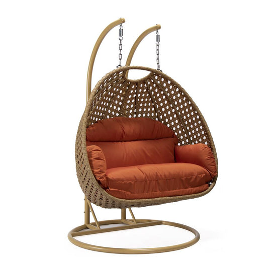 LeisureMod MendozaWicker Hanging 2 person Egg Swing Chair , Orange color