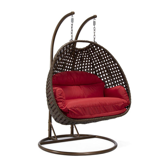 LeisureMod Wicker Hanging 2 person Egg Swing Chair , Red