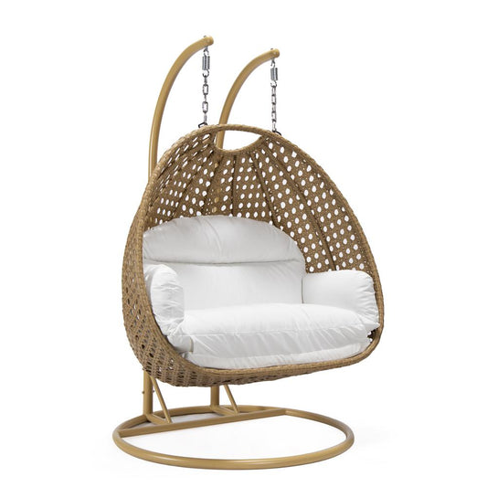 LeisureMod MendozaWicker Hanging 2 person Egg Swing Chair , White color