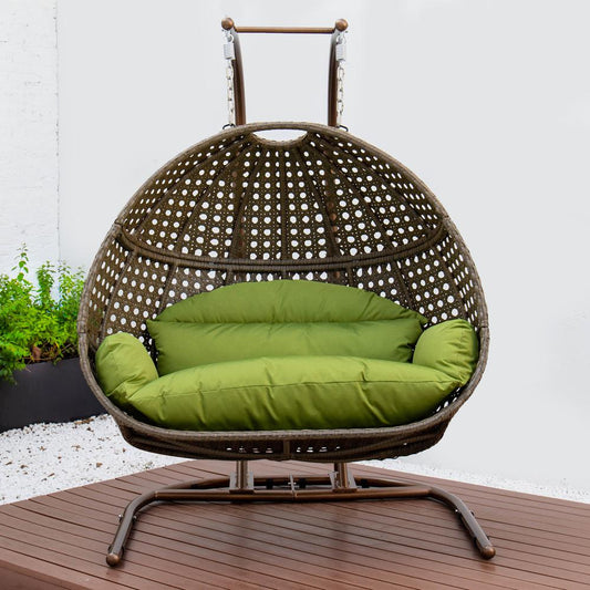 LeisureMod Wicker Hanging Double Egg Swing Chair  EKDBG-57G