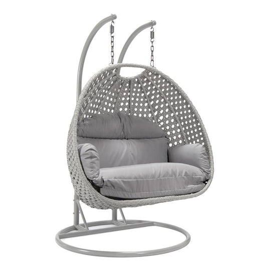 LeisureMod Wicker Hanging 2 person Egg Swing Chair in Light Grey