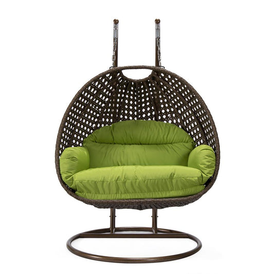 LeisureMod Wicker Hanging 2 person Egg Swing Chair , Light Green