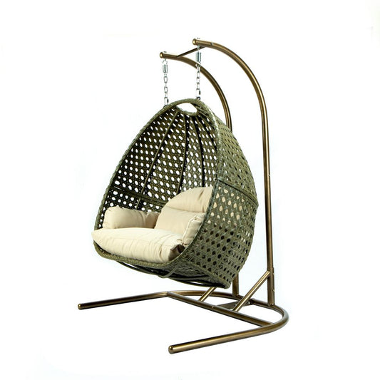 LeisureMod Wicker Hanging Double Egg Swing Chair  ESCU57BG