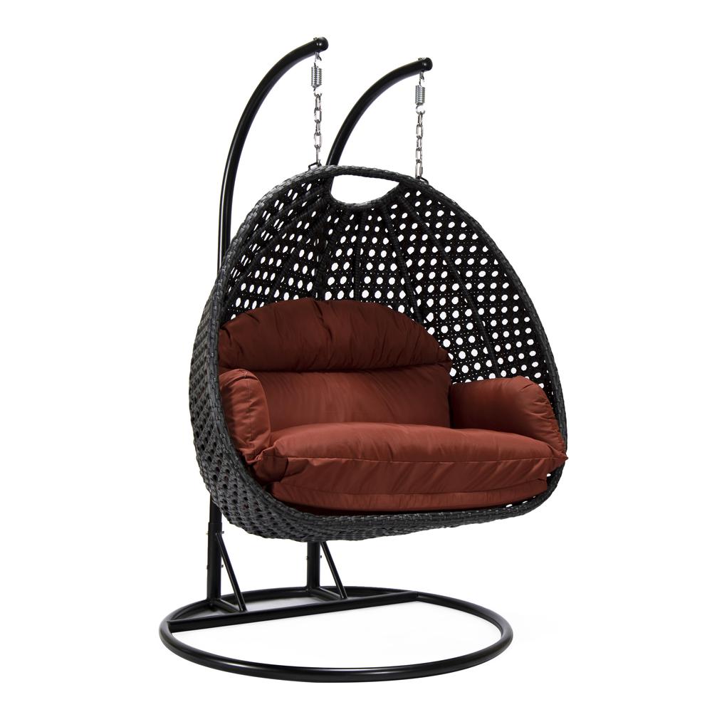 LeisureMod MendozaWicker Hanging 2 person Egg Swing Chair in Cherry