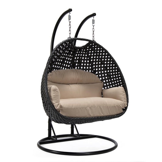 LeisureMod MendozaWicker Hanging 2 person Egg Swing Chair in Beige