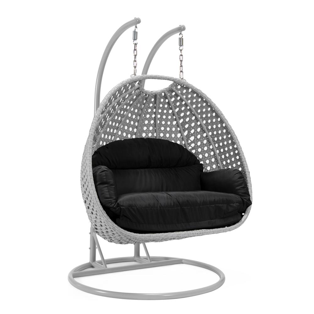 LeisureMod Wicker Hanging 2 person Egg Swing Chair in Black