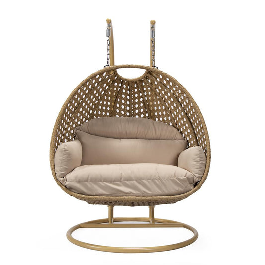 LeisureMod MendozaWicker Hanging 2 person Egg Swing Chair , Beige color