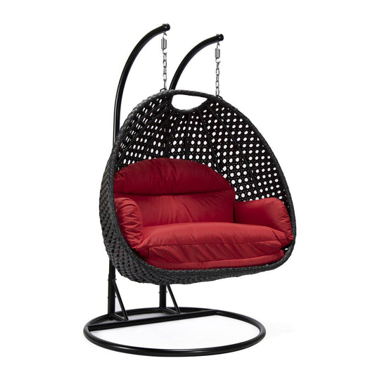 LeisureMod MendozaWicker Hanging 2 person Egg Swing Chair in Red