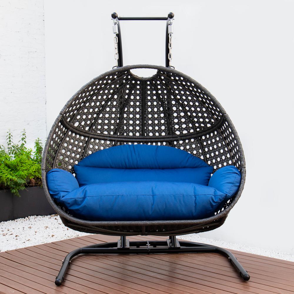 LeisureMod Wicker Hanging Double Egg Swing Chair  EKDCH-57BU