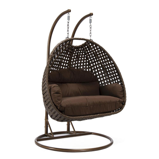 LeisureMod Wicker Hanging 2 person Egg Swing Chair , Brown